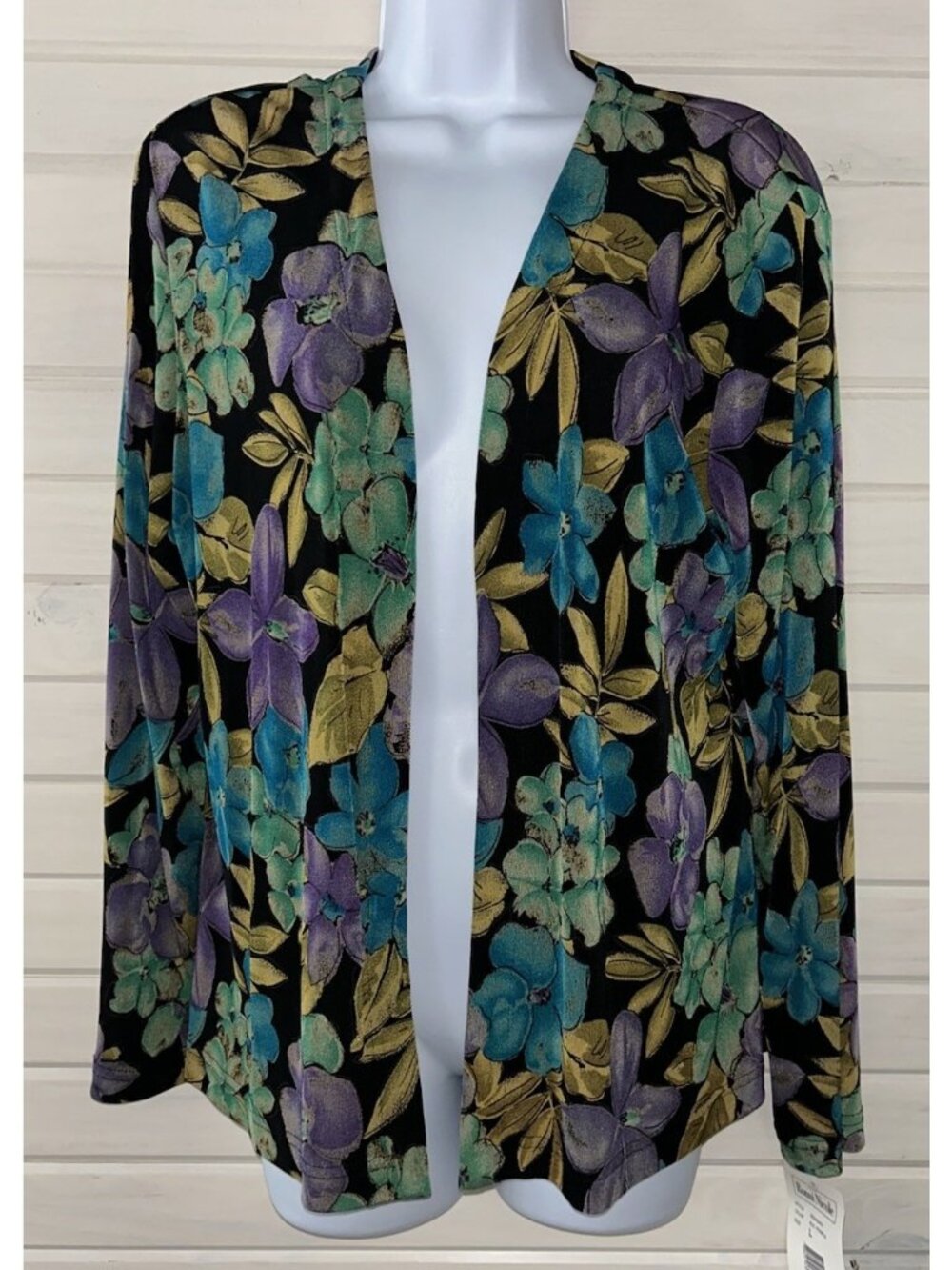 VTG NWT Ronni Nicole Sz LARGE Tropical Floral Open Front Jacket Cardigan TRAVEL - Picture 2 of 11